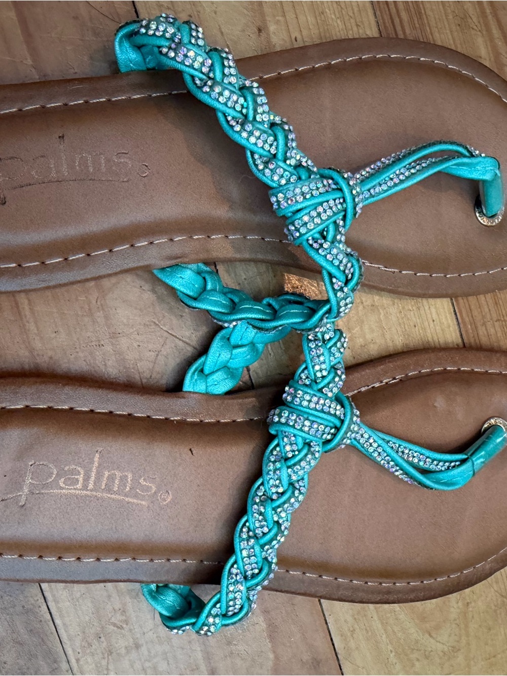 Women's Teal Braided Rhinestone Sandals